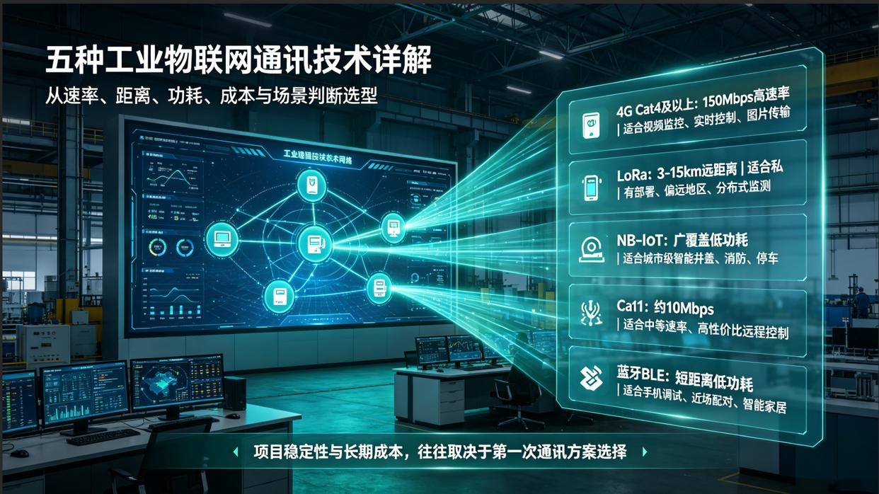4G、LoRa、NB-IoT、Cat1、蓝牙，工业现场到底选哪个？